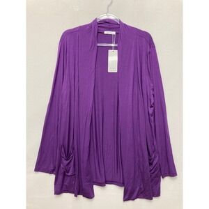 NWT Newchoice Open Front Cardigan XL Purple Rayon Pockets Layering Stretch